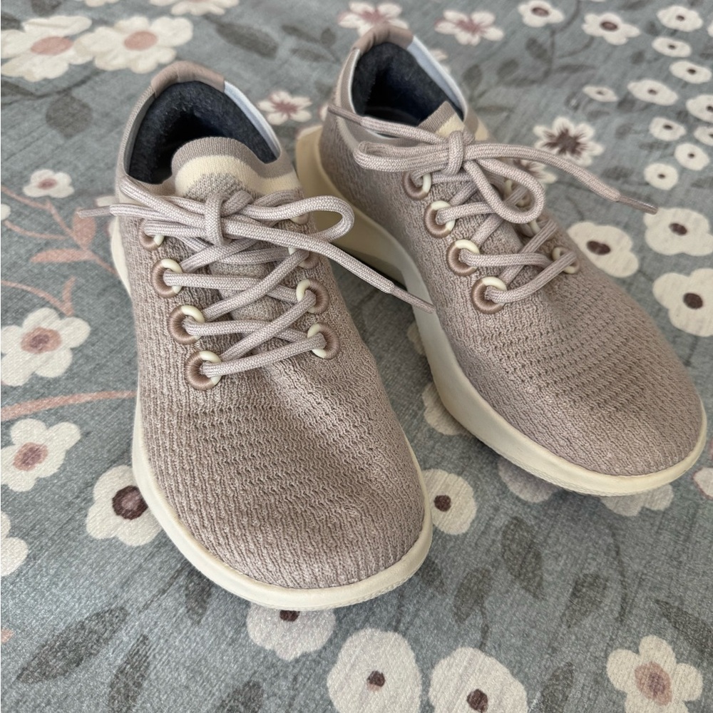 Allbirds Cozy Knit Tree Dasher Sneakers in Cream and Gray